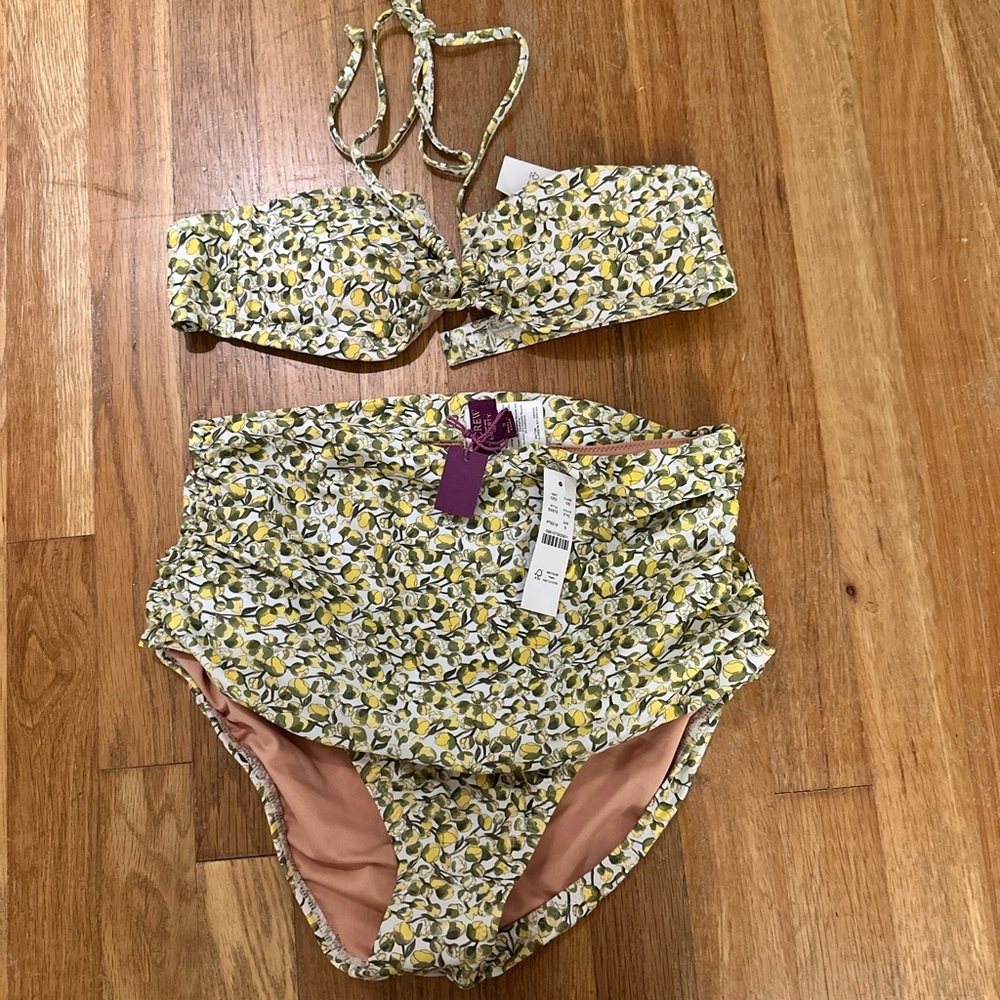 J. Crew Yellow and Green Lemon Bikini Set High-Waisted